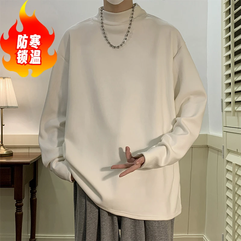 德绒保暖卫衣男秋冬蓄热磨毛纯色打底衫加绒加厚防寒锁温长袖T恤