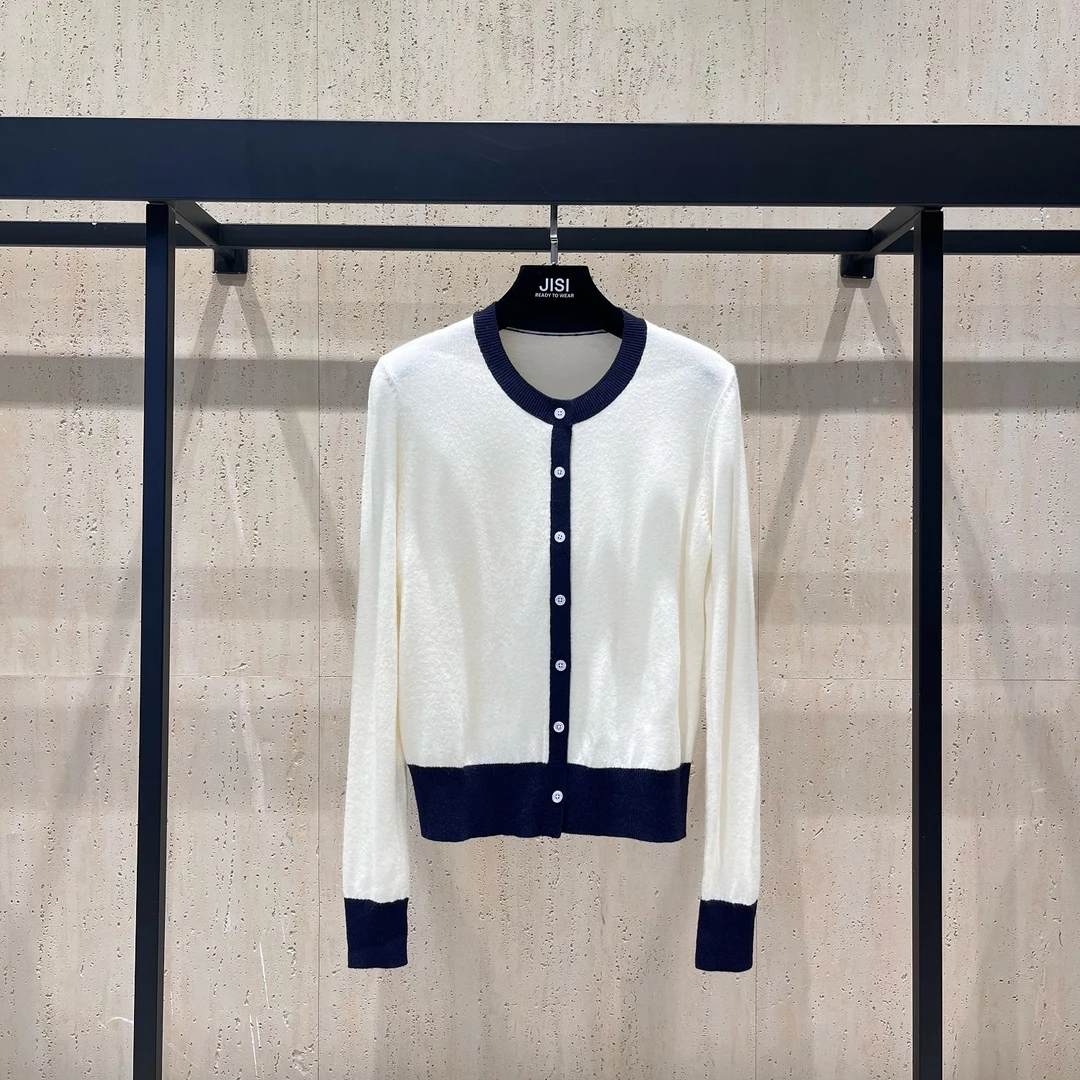 JISI 老钱风撞色针织开衫-MZ24308