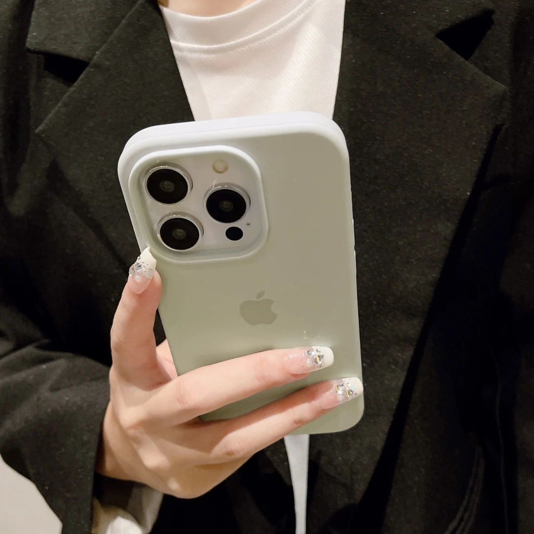 优选古董白iphone14pro液态硅胶精孔手机壳15promax防摔13/12简约