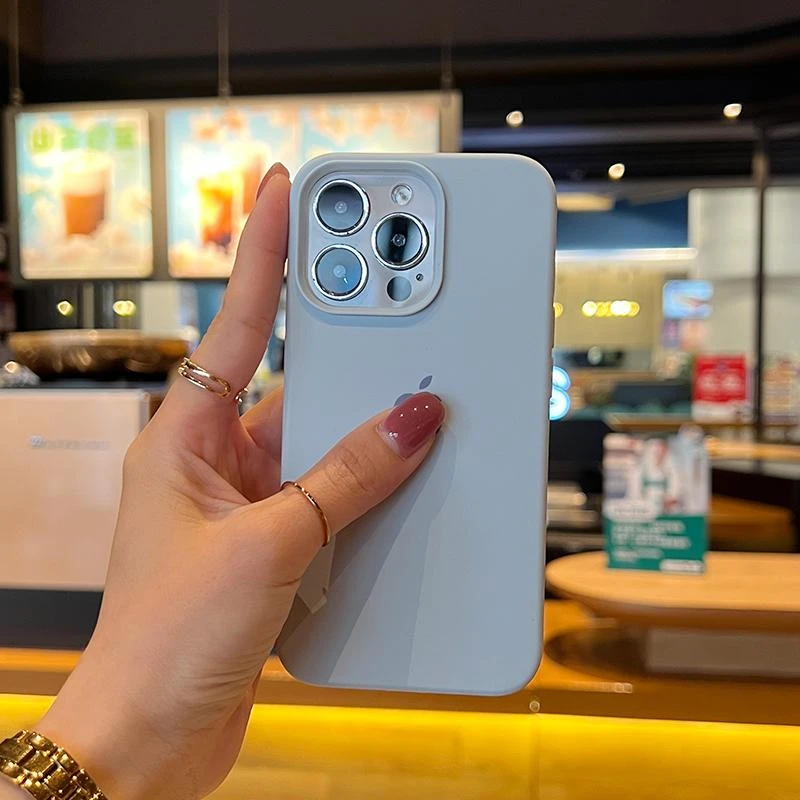 纯白色15Promax苹果14Pro液态硅胶iPhone13简约12大孔11手机壳女x