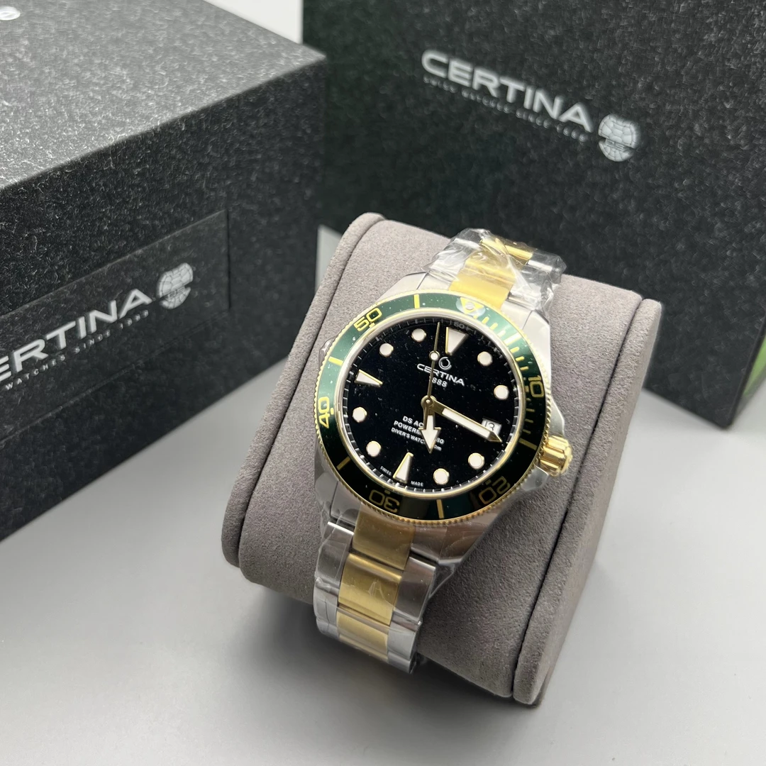 99新 Certina/雪铁纳 间金绿水龟陶瓷外圈防水夜光潜水瑞士名表