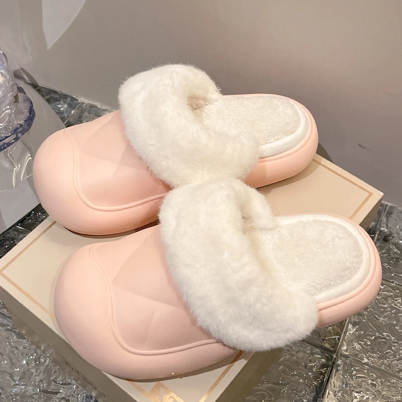 可拆卸时尚拖鞋毛绒厚底防滑保暖毛拖包跟加绒软底秋冬季毛毛鞋子