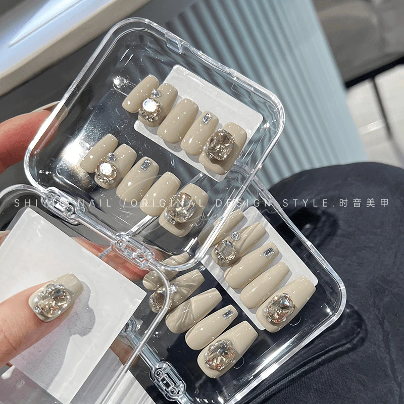 A142 抹茶奶油简约款时音纯手工定制穿戴甲可拆卸成品甲片指甲贴