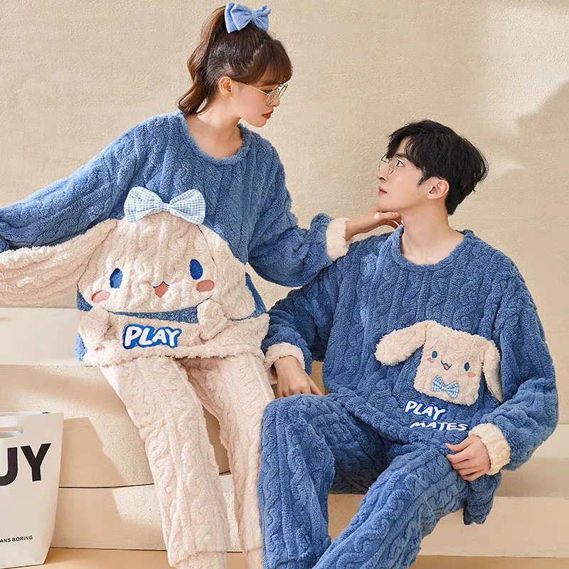 情侣睡衣秋冬加厚珊瑚绒保暖卡通家居服套装