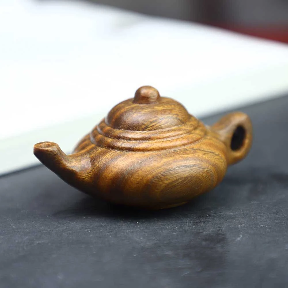 绿檀木雕把把壶文玩随身盘玩小茶壶手把件高档檀香木家居桌面摆件