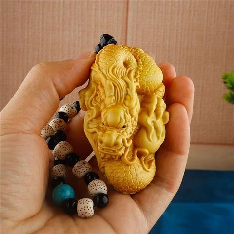 黄杨木雕刻生肖龙文玩手把件男士随身盘玩崖柏实木工艺品盘龙戏珠