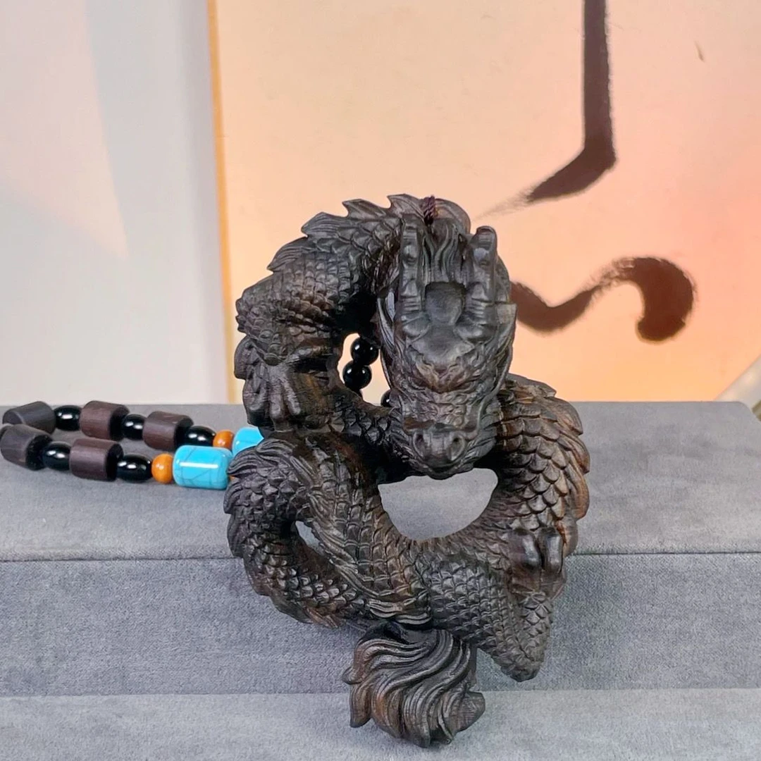 达拉干c香木雕刻手把件祥龙盘生肖龙挂件饰品桌面文玩工艺品摆件