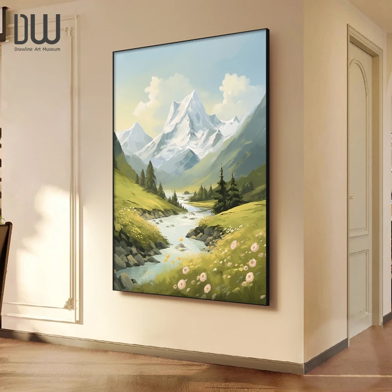 遥看山川砂岩装饰画奶油风手工肌理挂画玄关山水ins风沙发背景墙