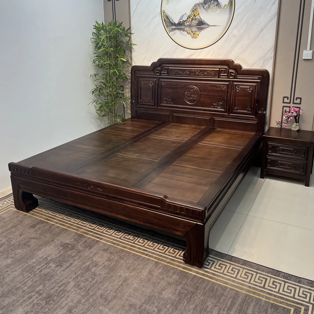 南美檀木【国色天香】榫卯古典家具家用大床双人床主卧高箱成套婚床