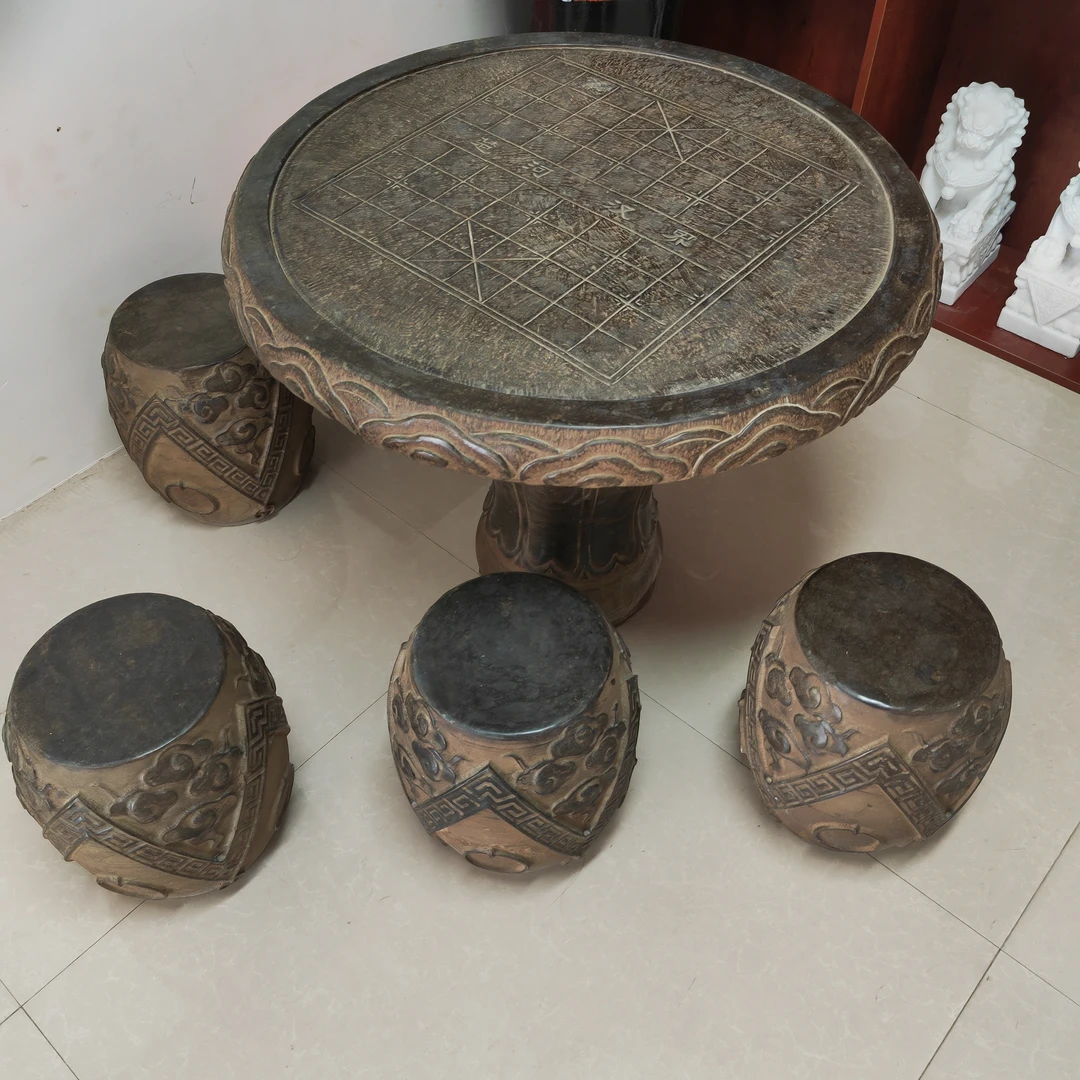 石雕加厚石桌石凳防水户外庭院中式仿古天然青石桌椅室外摆件定制