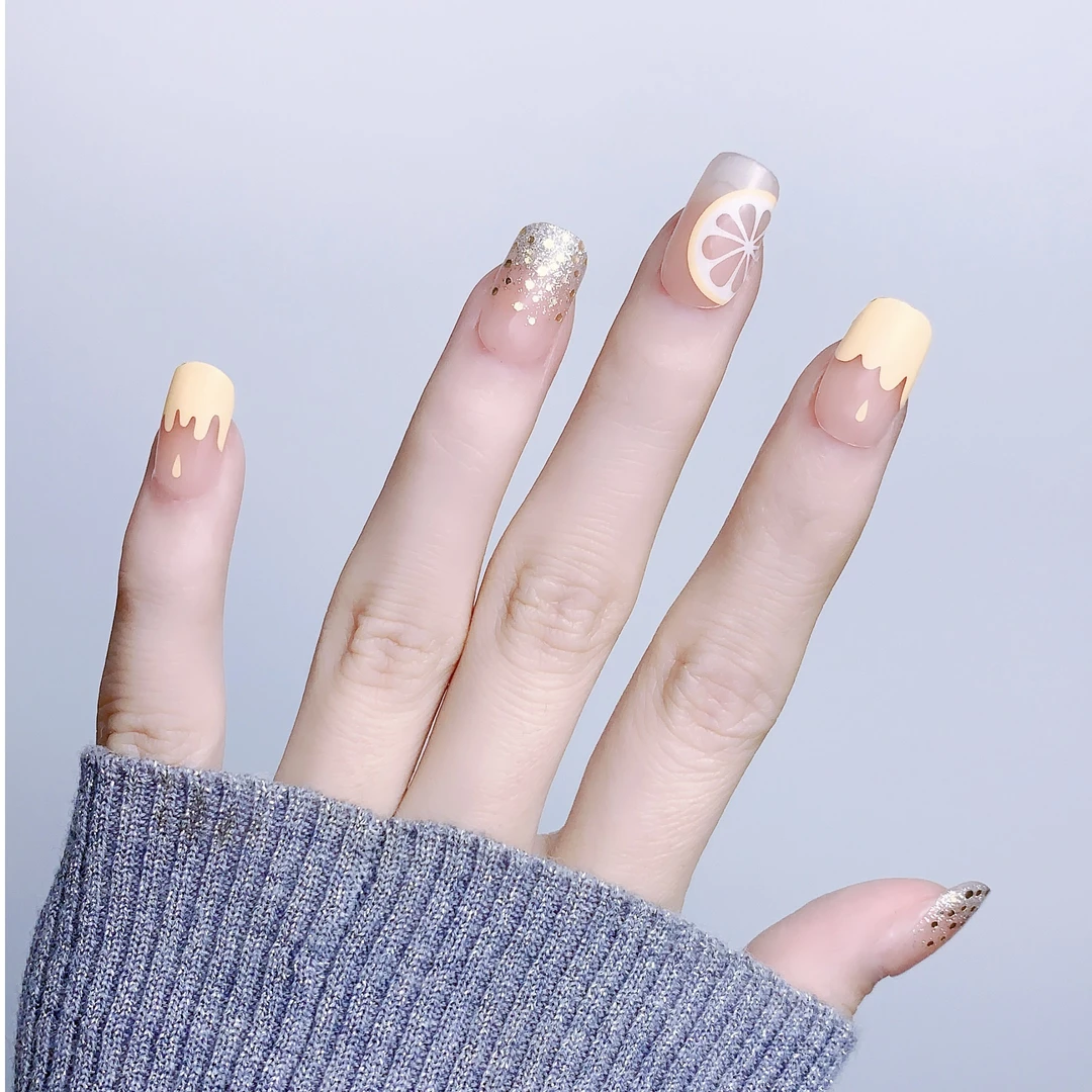 奵澜【柠檬酱255】夏季新品清新柠檬细闪显白防水持久美甲贴全贴