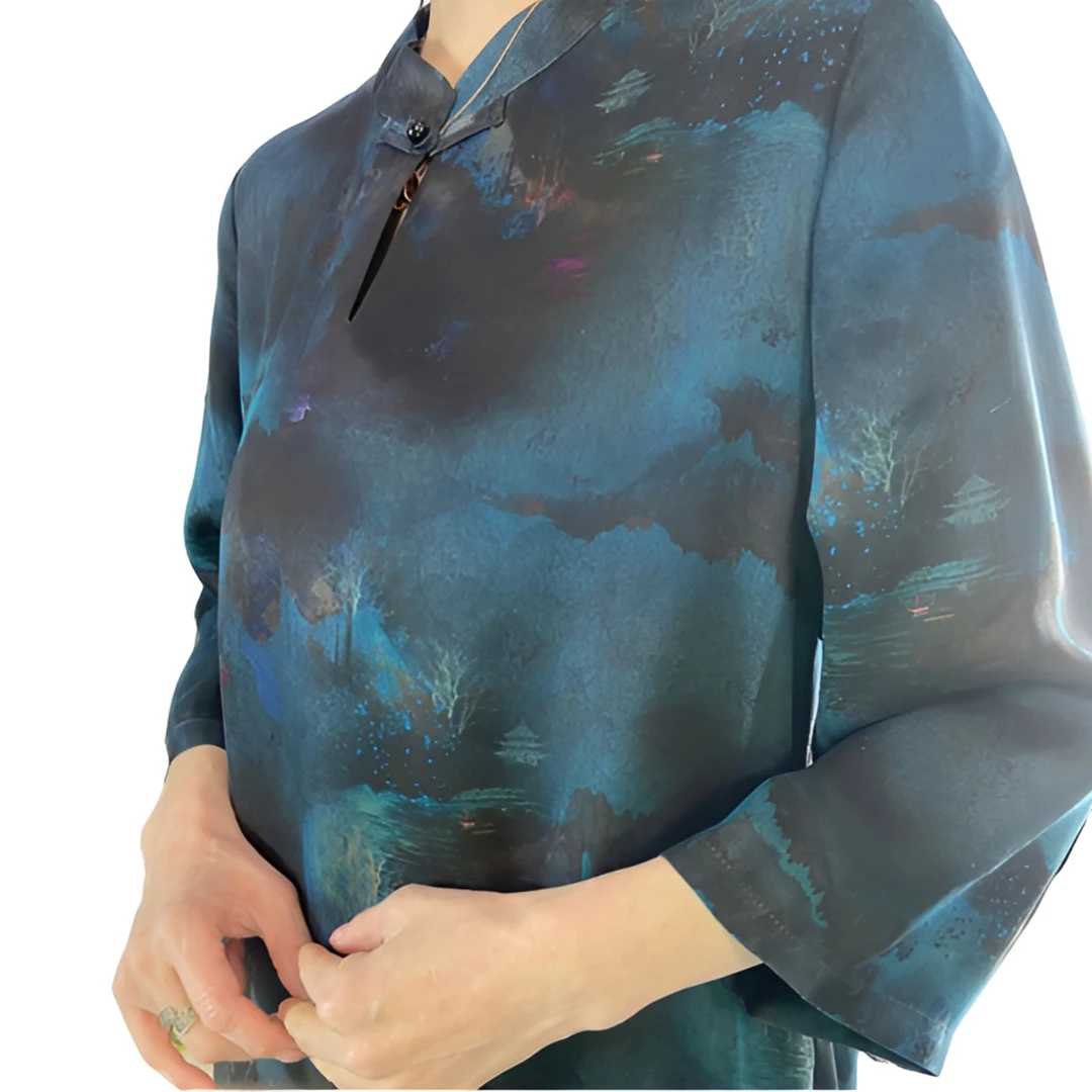 《紫落云烟》香云纱顺德气质网红复古重磅国风中长款LBF-10586-8