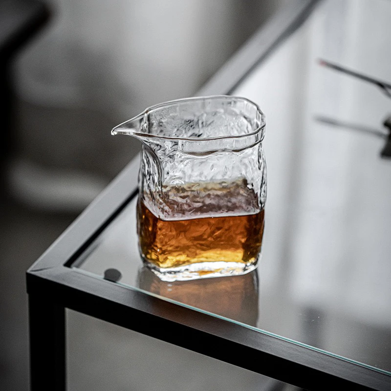 冰川冰块锤纹耐高温高硼硅玻璃公道杯分茶器茶海方形公杯大号日式