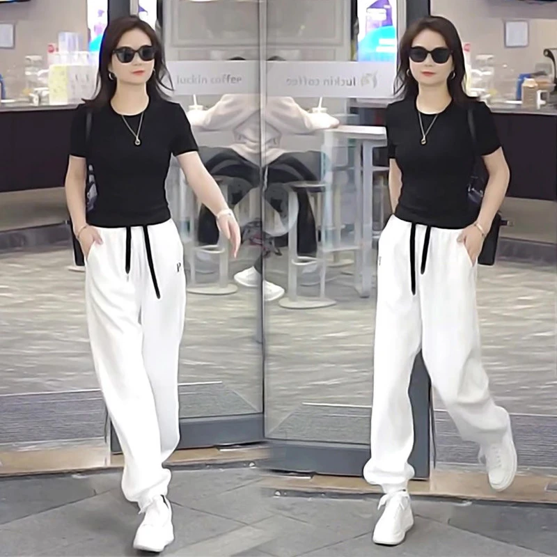 高级感时尚运动套装女夏季新款两件套短袖T恤上衣休闲裤搭配一套