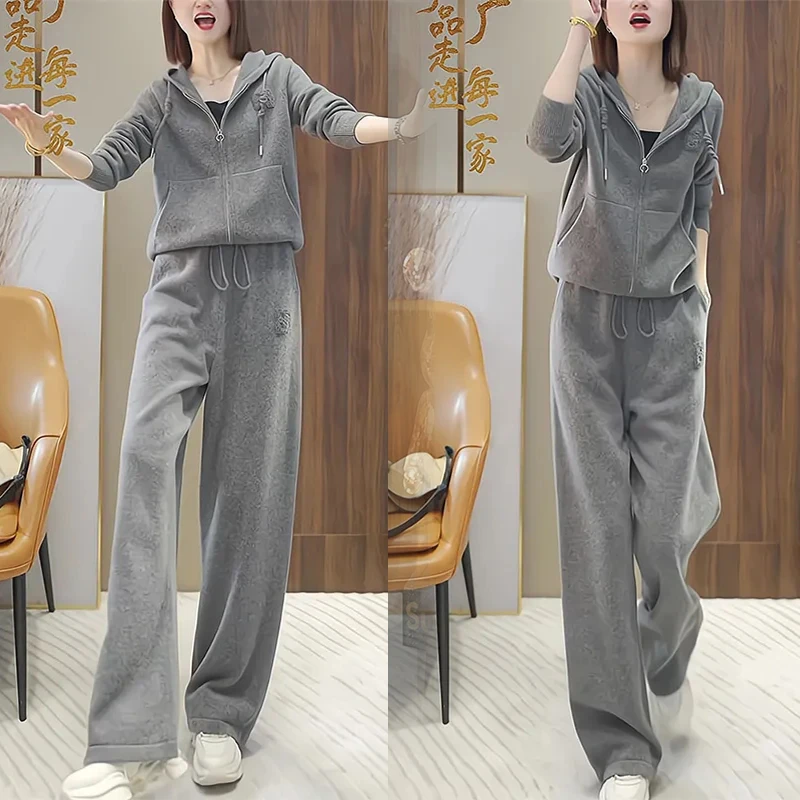 灰色宽松运动套装女2025高级感时尚洋气减龄显瘦春秋穿搭一整套潮