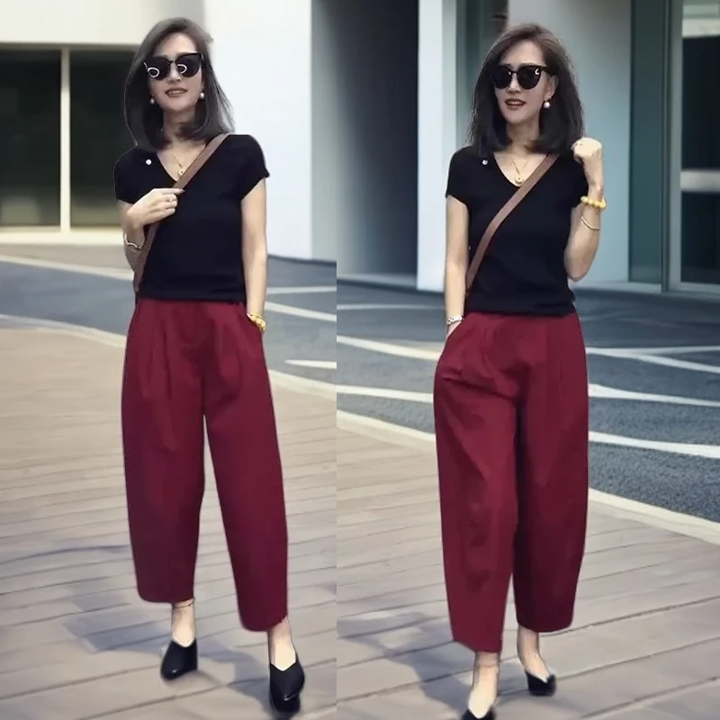 夏季小个子减龄穿搭懒惰风干练气质网红炸街上衣显瘦搭配休闲裤子