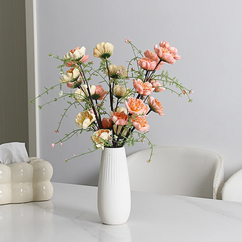 高档仿真花粉蝶花假花客厅餐桌装饰品摆件杜鹃花摆设花束绢花礼品