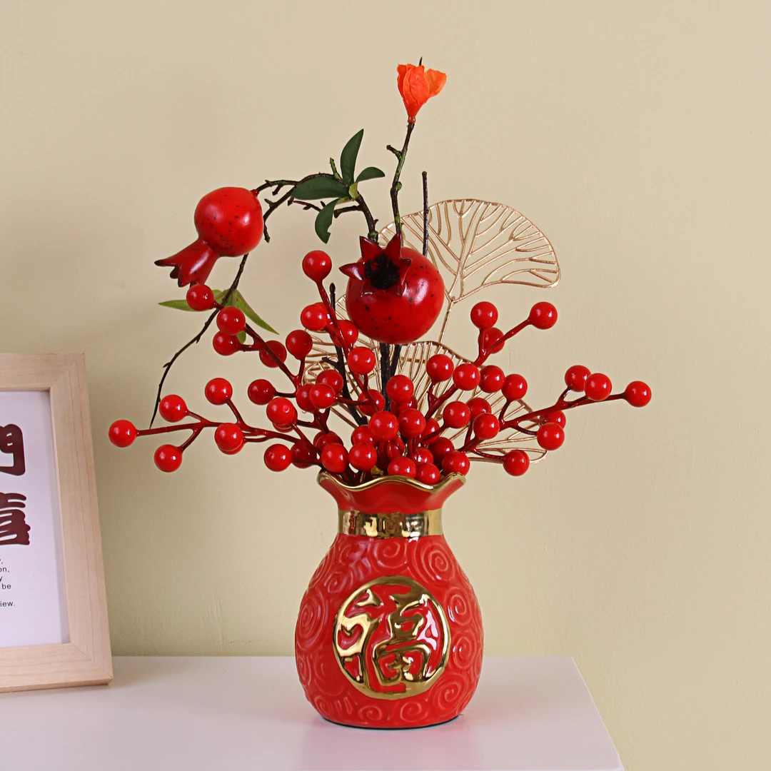 喜庆发财果仿真花订婚结婚花婚房布置装饰品乔迁新年客厅装饰摆件