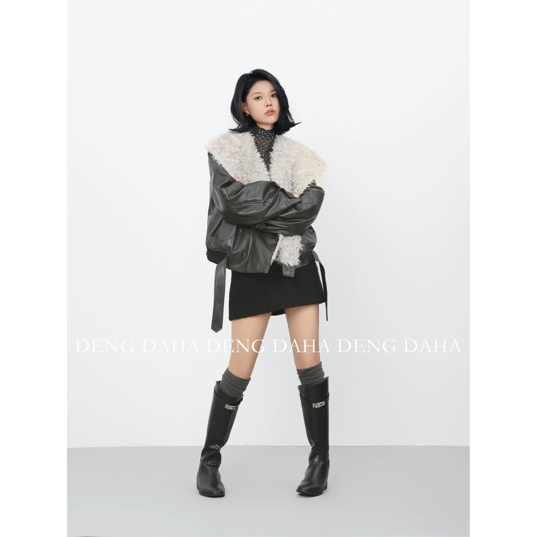 「加州」气质大翻领皮毛短外套HBZF917446 nnassa【新】金秘书穿搭