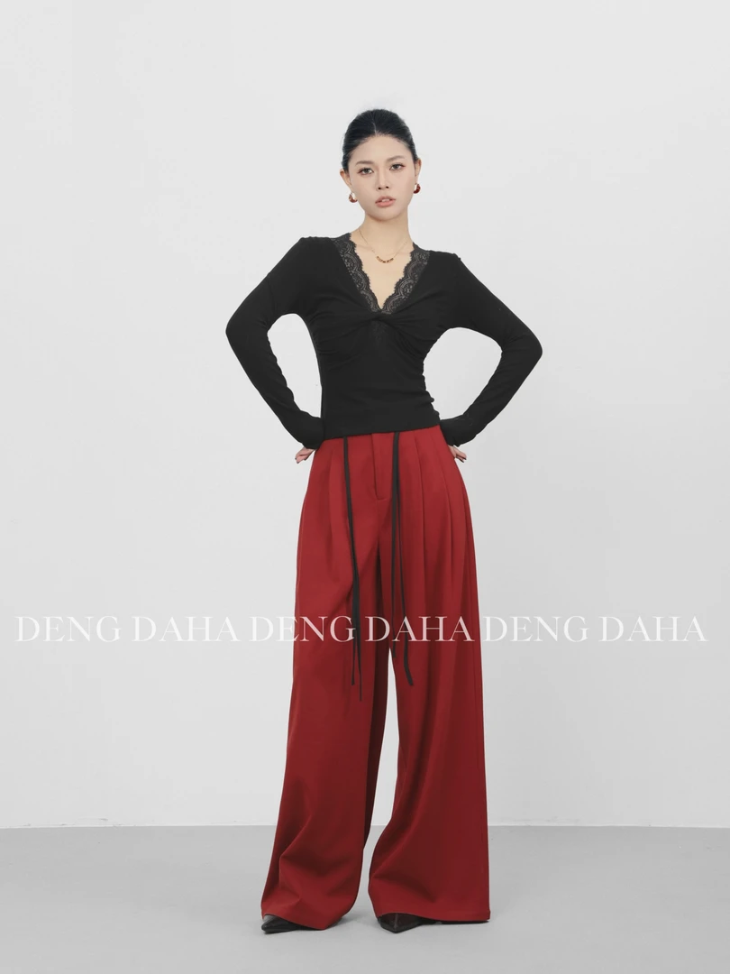 DENGDAHA「塞纳花房」打底衫可外穿修身显瘦V领上衣HBZC621130