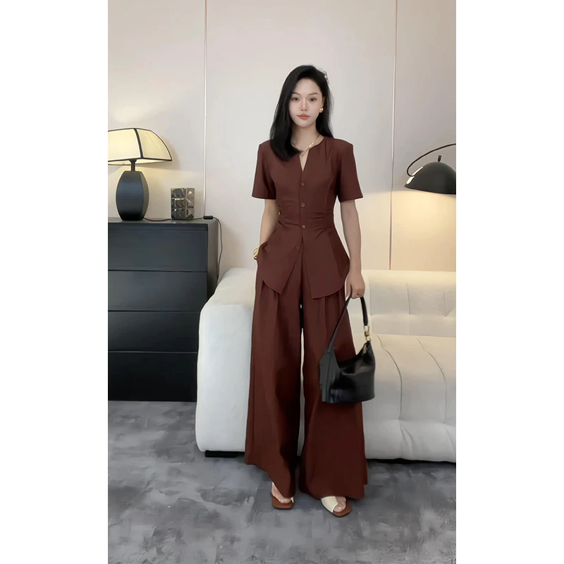 T「心动时刻」24夏季复古显瘦气质百搭休闲套装女HBZC622043