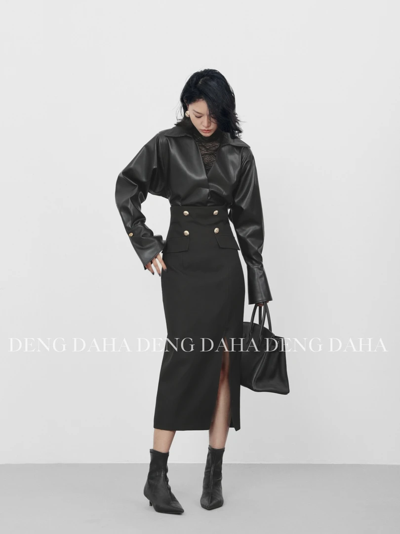 「巴黎旧刊」2024秋季气场双排扣高腰呢子半身裙 HBZC622127 nnassa