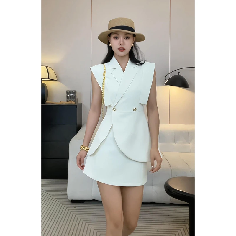 2025夏季干练气质无袖高端西装半身裙两件套职业套装女HBZC621024