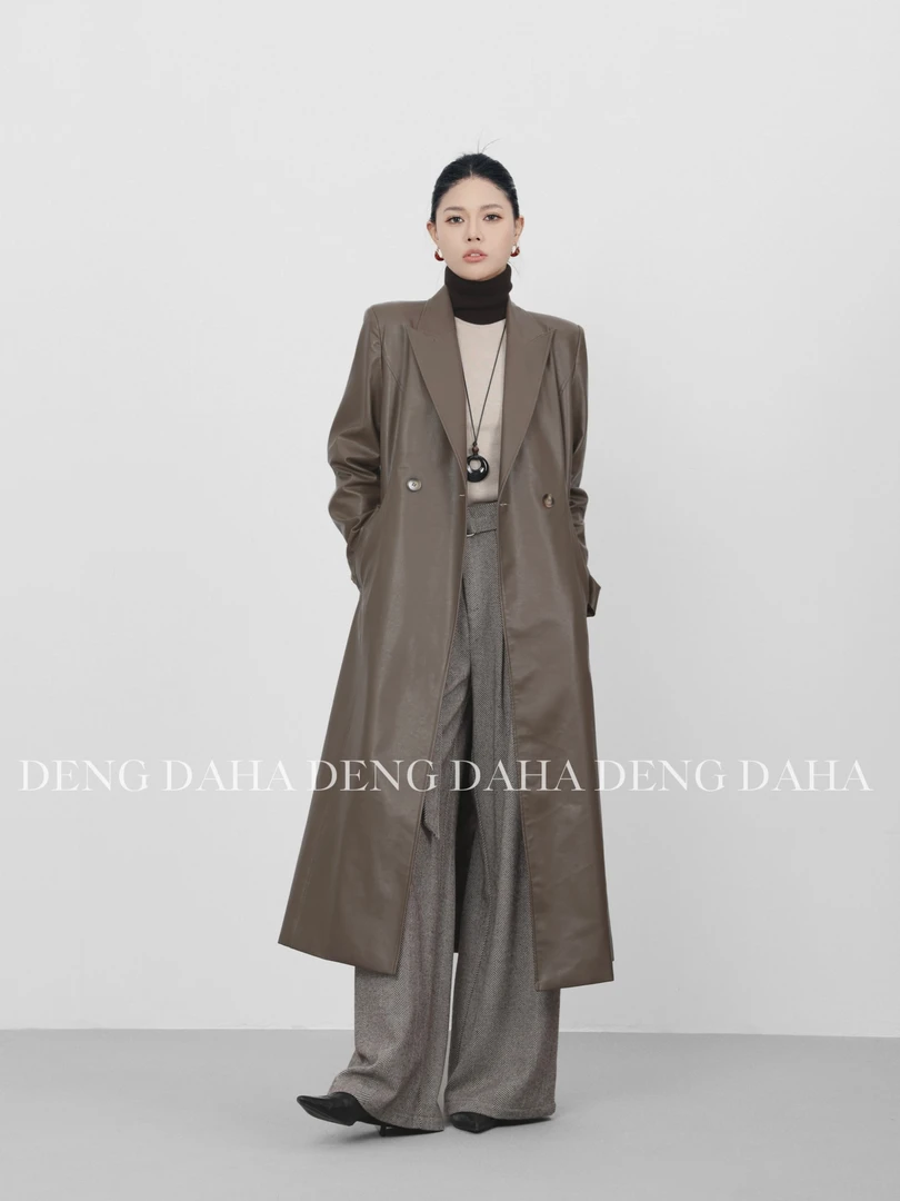 退「精睿女主」秋冬设计师中长休闲气质皮外套女 HBZC622131 nnassa