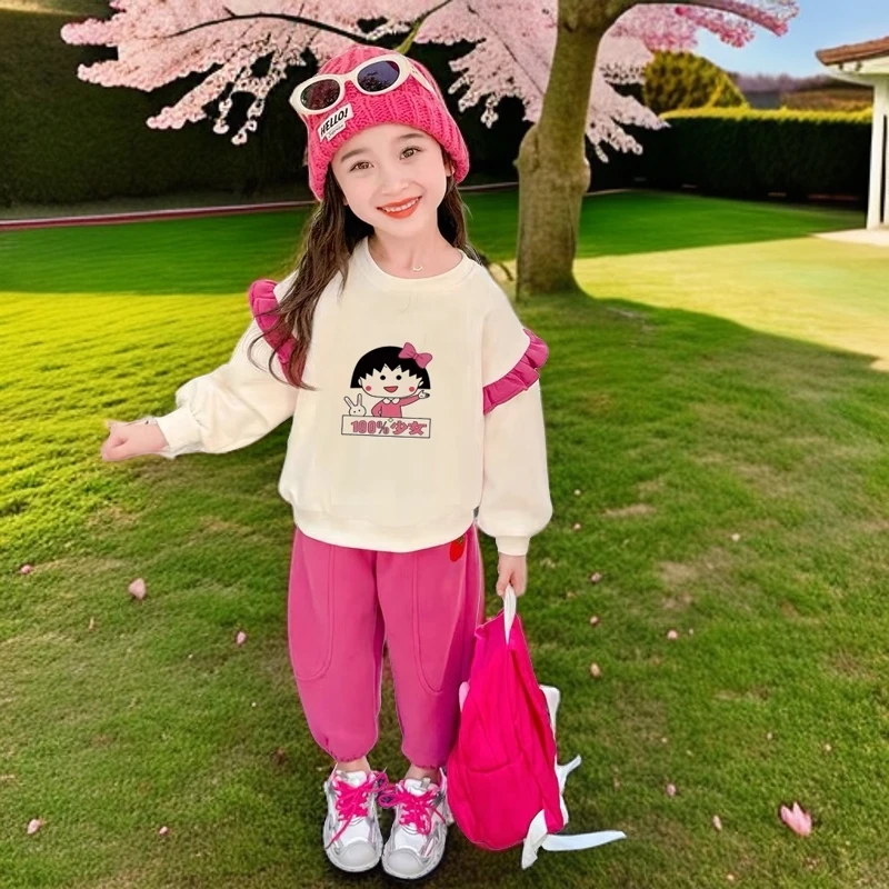 2024女童新款秋季木耳花边时尚洋气小女孩套装