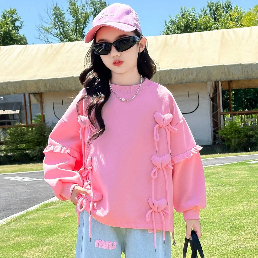 粉色爱心洋气韩版圆领长袖时髦春秋网红女童