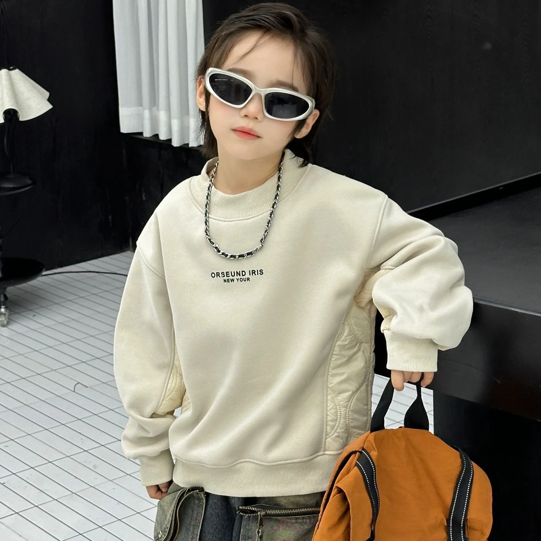 中大小童加绒加厚加棉卫衣秋冬新款帅气儿童保暖上衣外穿学生装