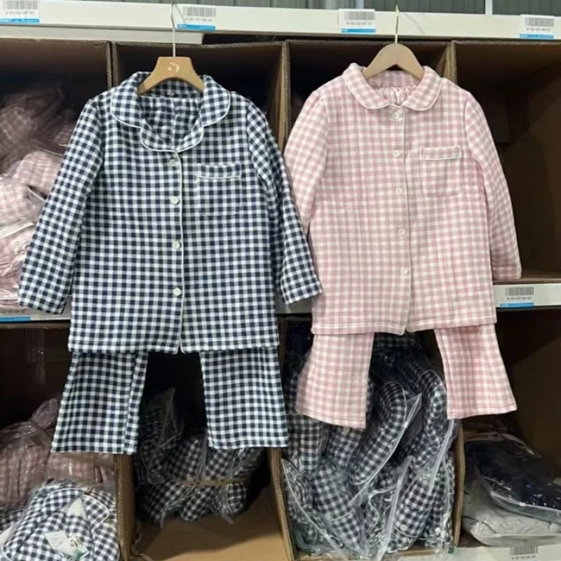 【儿童空气棉】秋冬季儿童睡衣家居服格保暖套装亲子