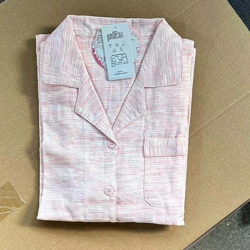 女士睡衣春秋双层纱布家居服套装吸汗透气无印风大码YF