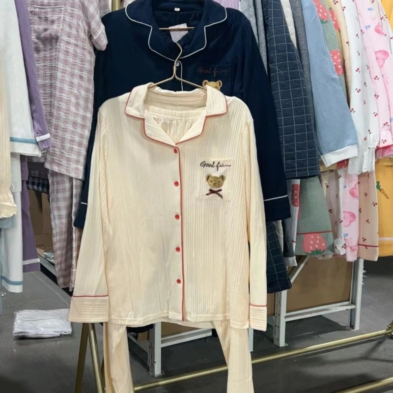 【长袖】女家居服睡衣长袖刺绣抽条小熊