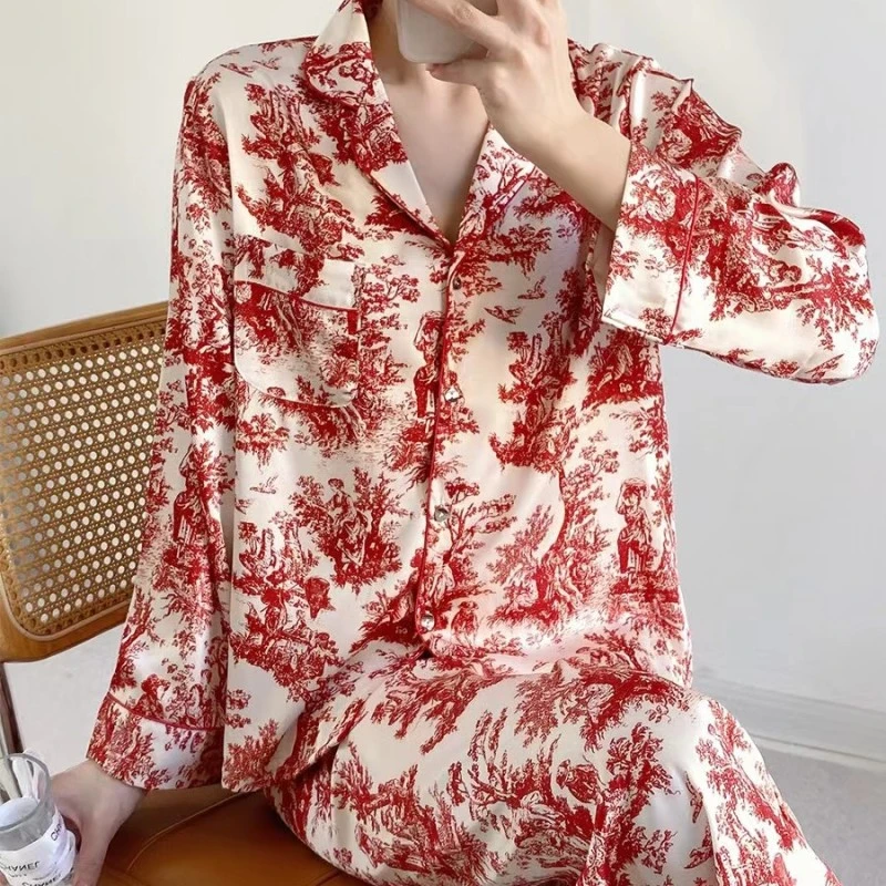 柔光软丝睡衣女夏季长袖甜美高级感家居服新款春秋季可外穿