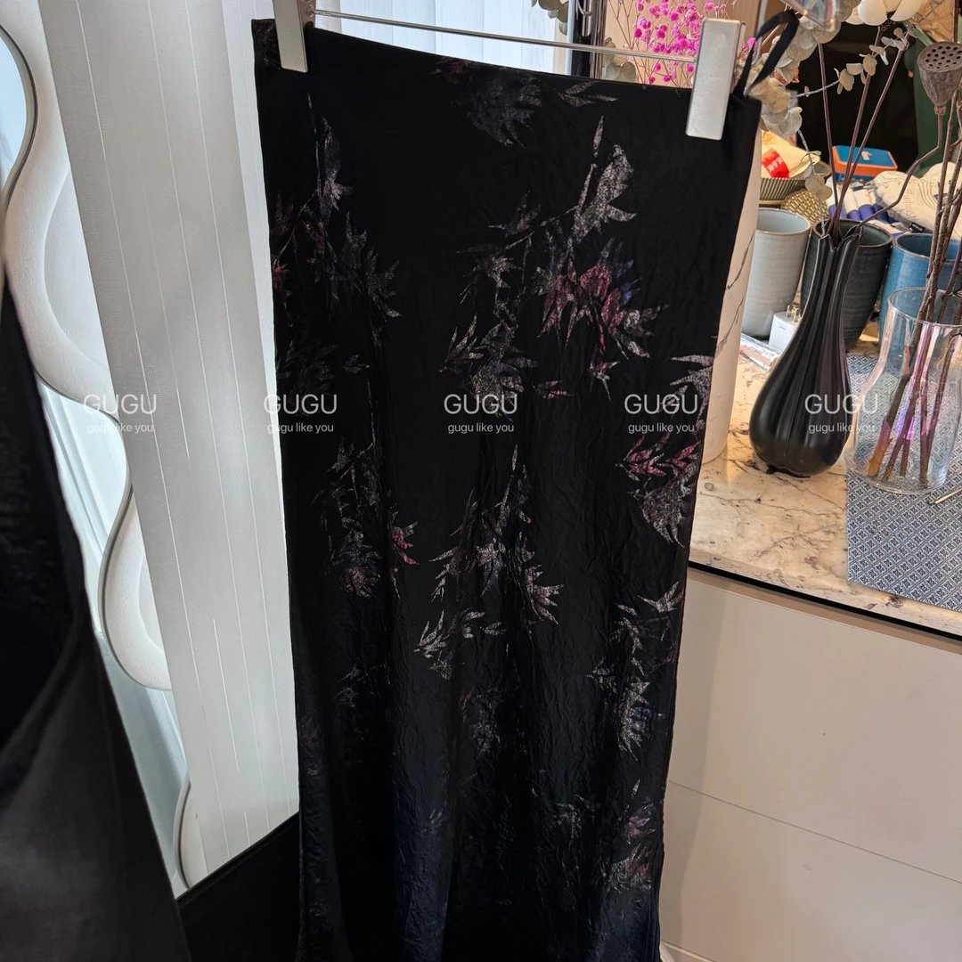 【古古】05.10国风醋酸鱼尾长款中式高级感百搭气质修身半裙 G24203