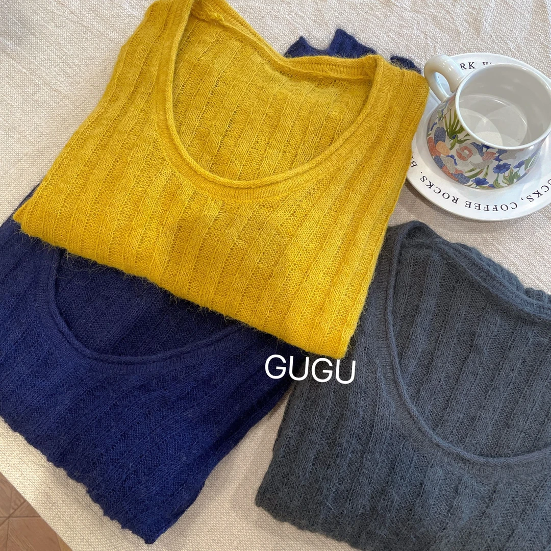 【古古】08.15 气质显瘦长袖百搭甜美纯色针织圆领毛衣G24810