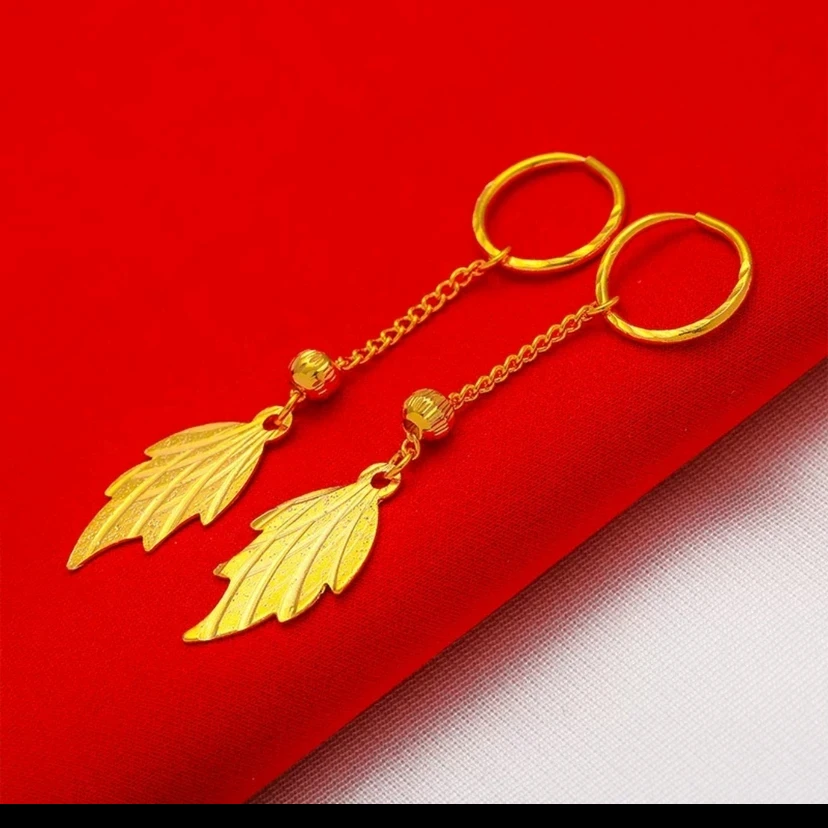 铜合金耳饰 枫叶转运珠耳饰叶子长款耳坠精美气质百搭防过敏时尚