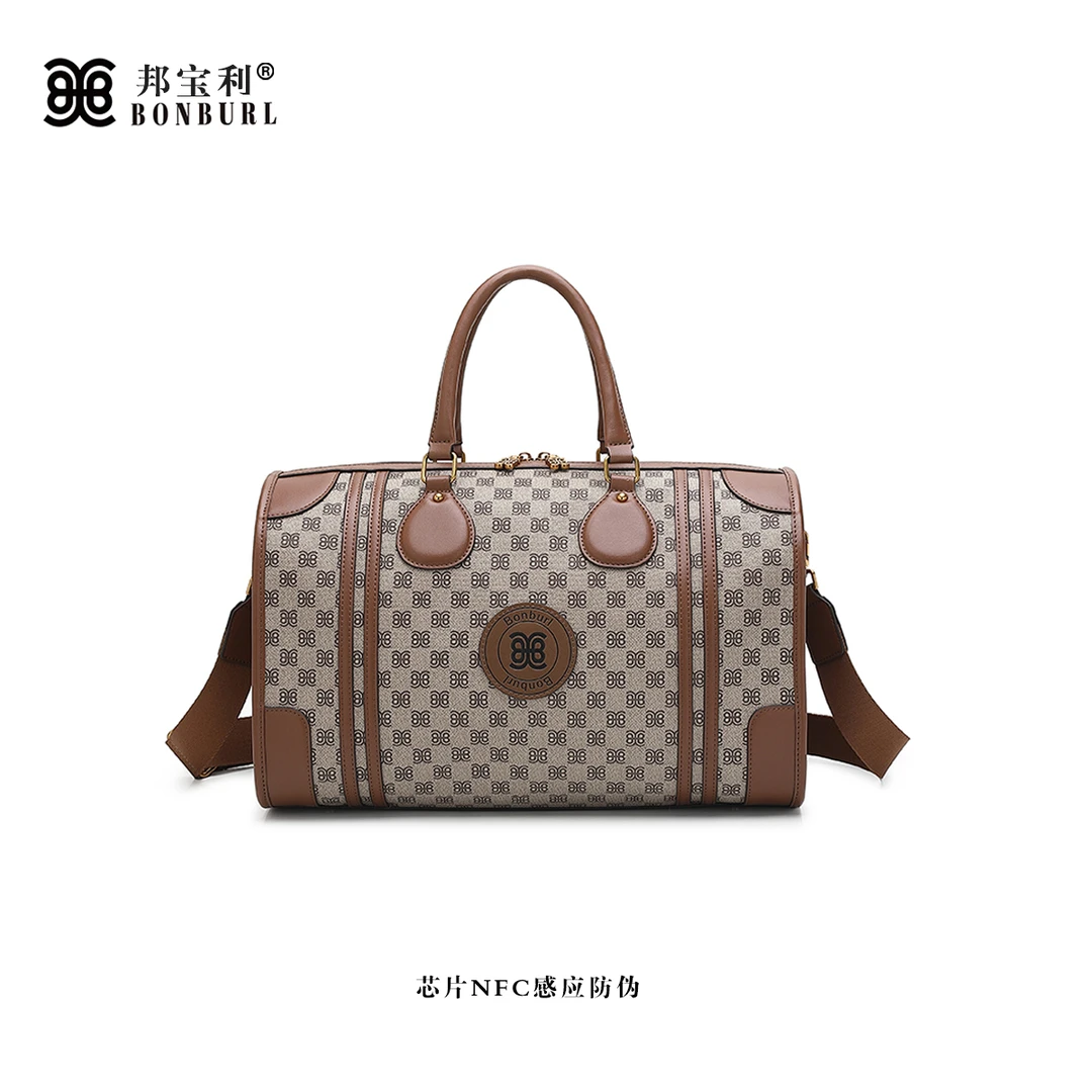 Bonburl/邦宝利女士秋冬新款美拉德棕旅行袋登机包单肩斜挎包6096