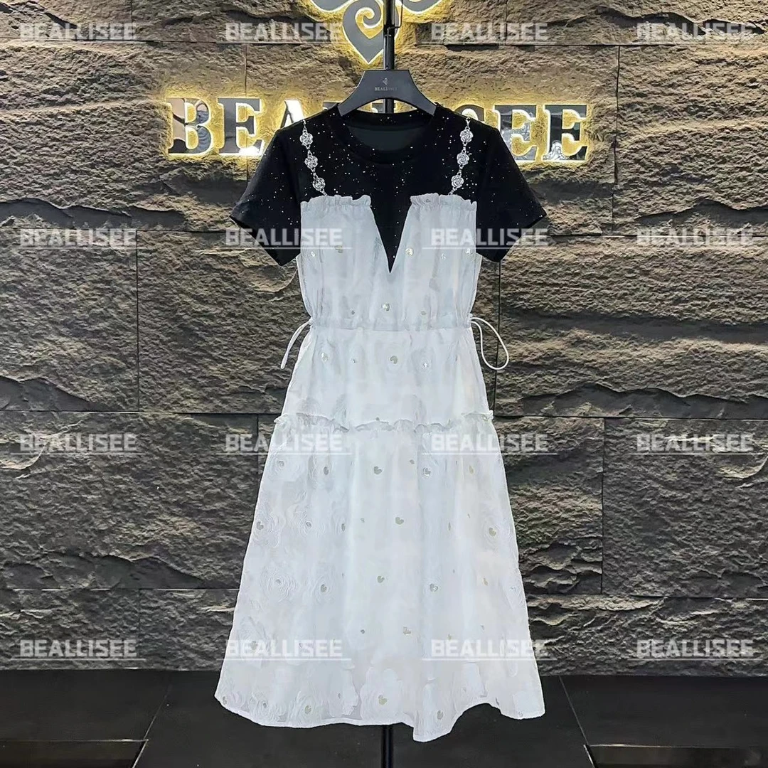 【贞贞】编号‘17’黑白蝴蝶结拼接下摆轻奢高定显瘦连衣裙BLS-A256