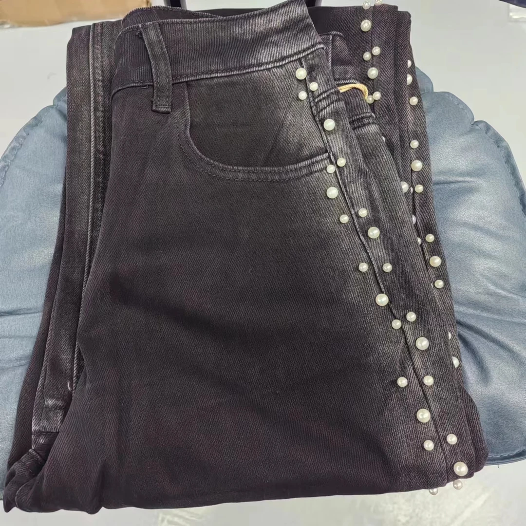 【南油玲姐】黑色两侧钉珠牛仔裤88228