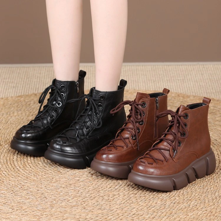 【金麒麟】英伦风厚底小个子马丁靴2023秋冬新款百搭复古加绒短靴女