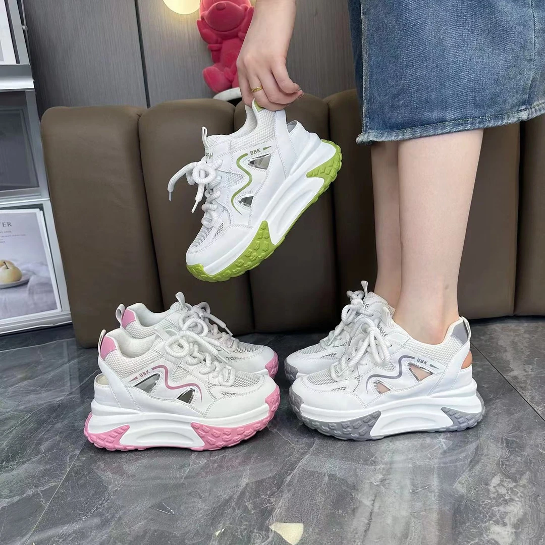镂空老爹鞋女2025新款夏季鞋子网面透气运动凉鞋厚底增高洞洞女鞋