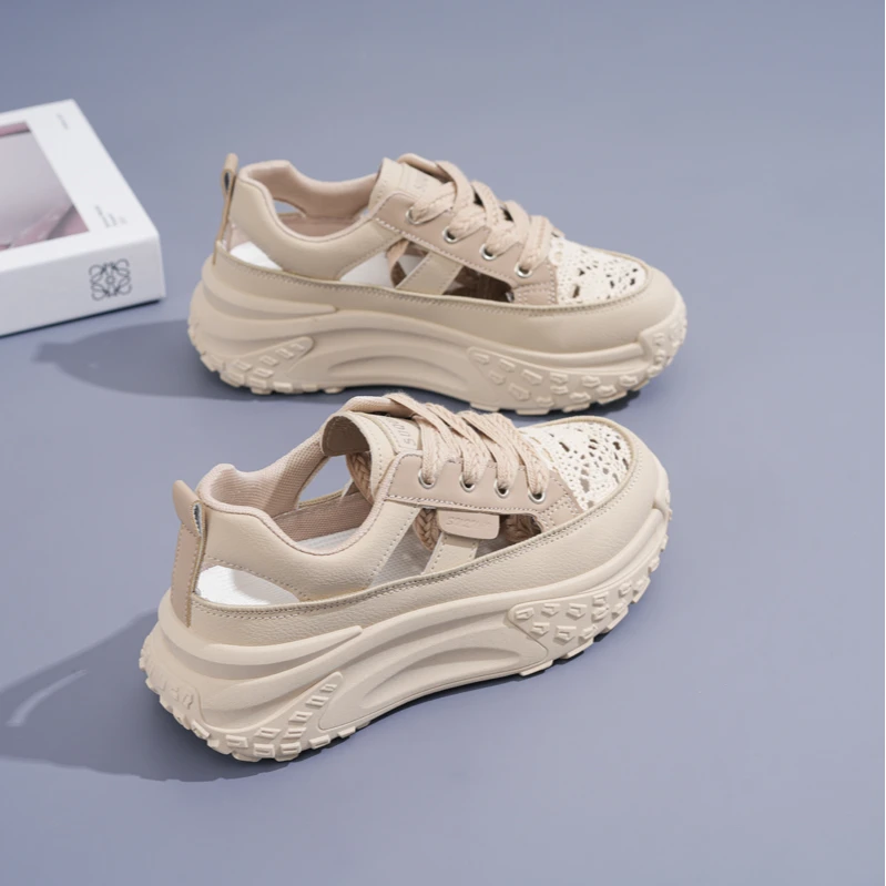 网面增高厚底老爹鞋女2024夏季新款百搭时尚ins镂空透气凉鞋潮女