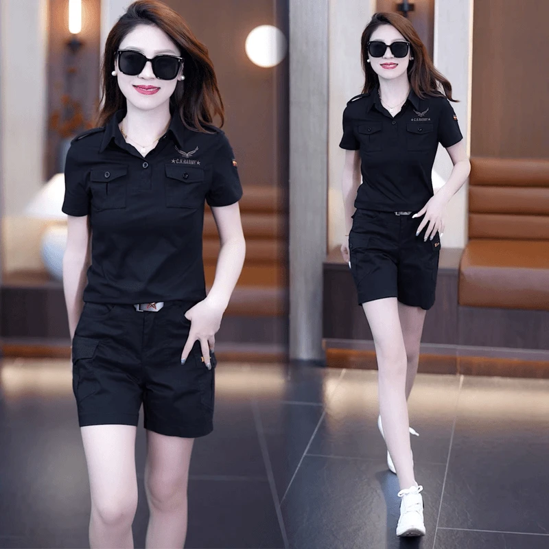 短袖短裤工装两件套夏季薄款修身显瘦气质小个子洋气减龄女士套装