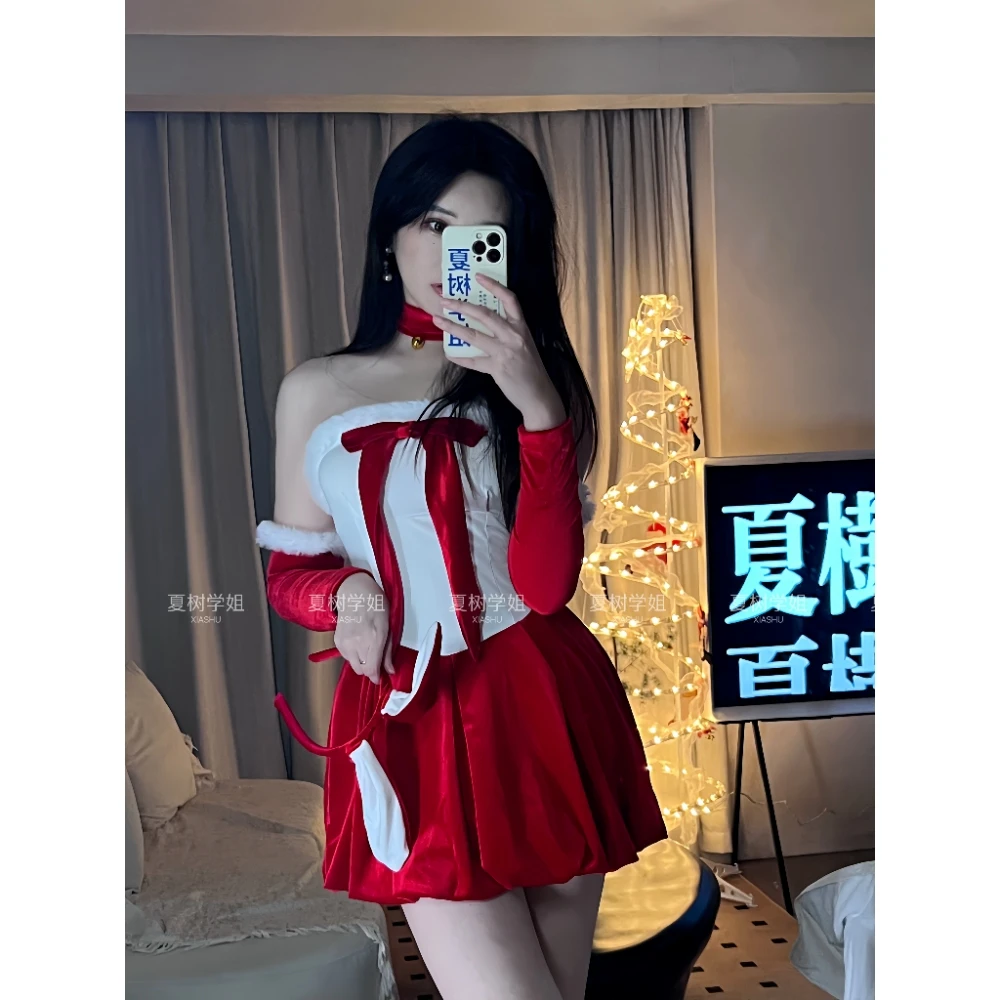 「夏树学姐」圣诞结连衣裙气质轻奢宴会时尚可爱性感兔耳朵圣诞节