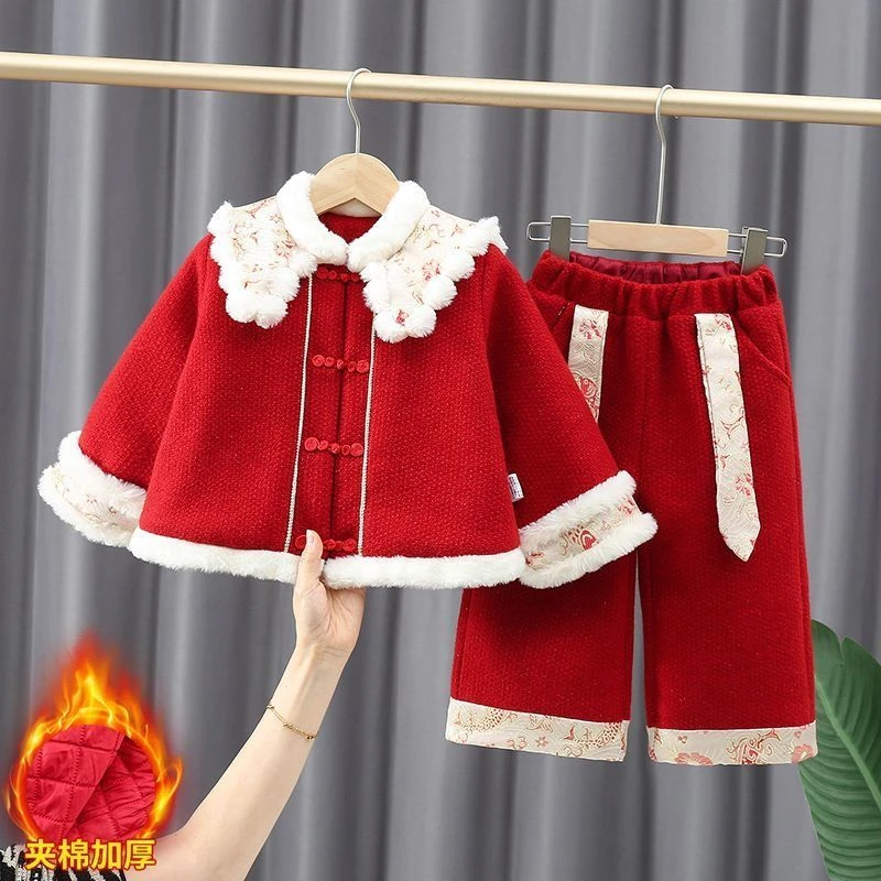 洋气新款女童国风拜年服女童拜年服冬装儿童过新年衣服女宝宝周岁
