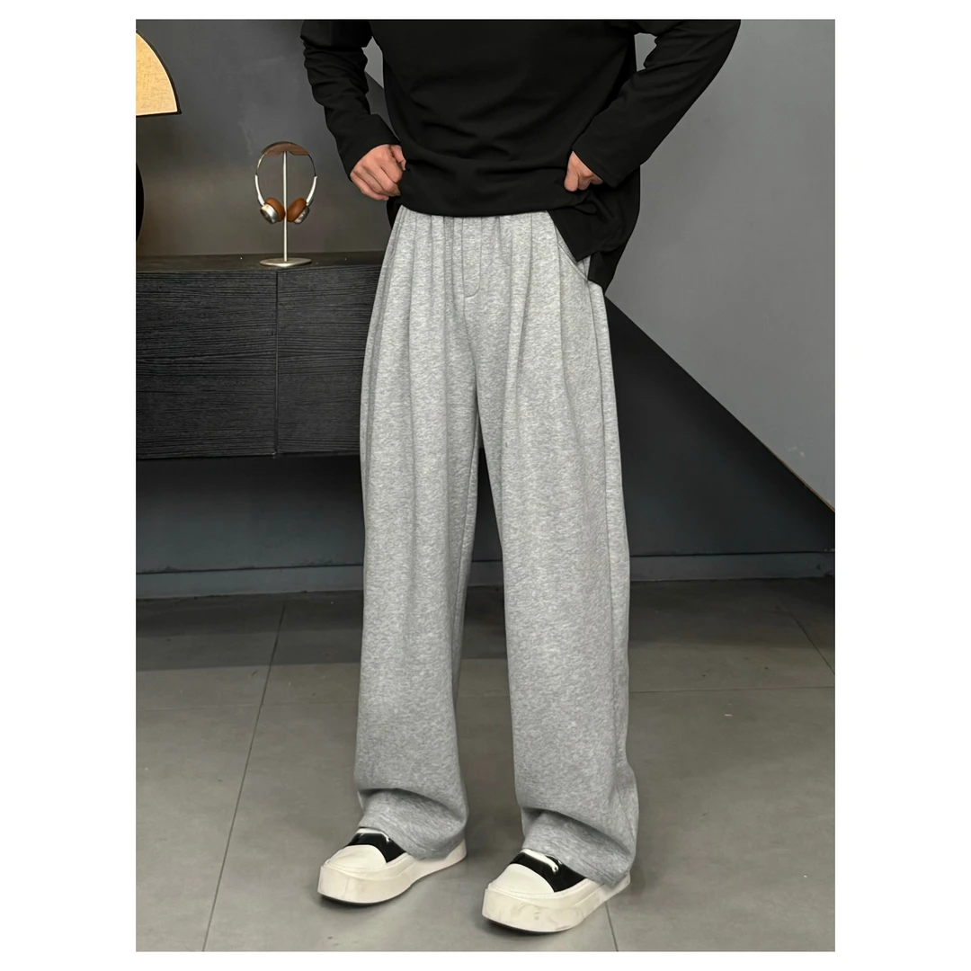 2024冬季加绒宽松休闲裤男中腰抽绳卫裤男百搭运动长裤拖地直筒裤