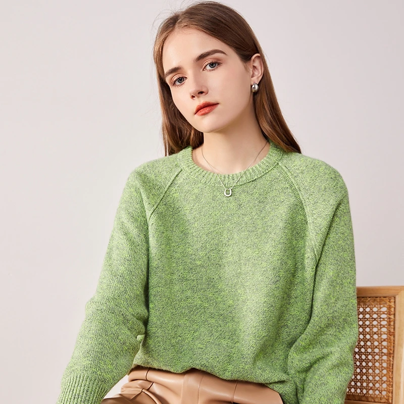 花纱加厚圆领羊绒衫-X418