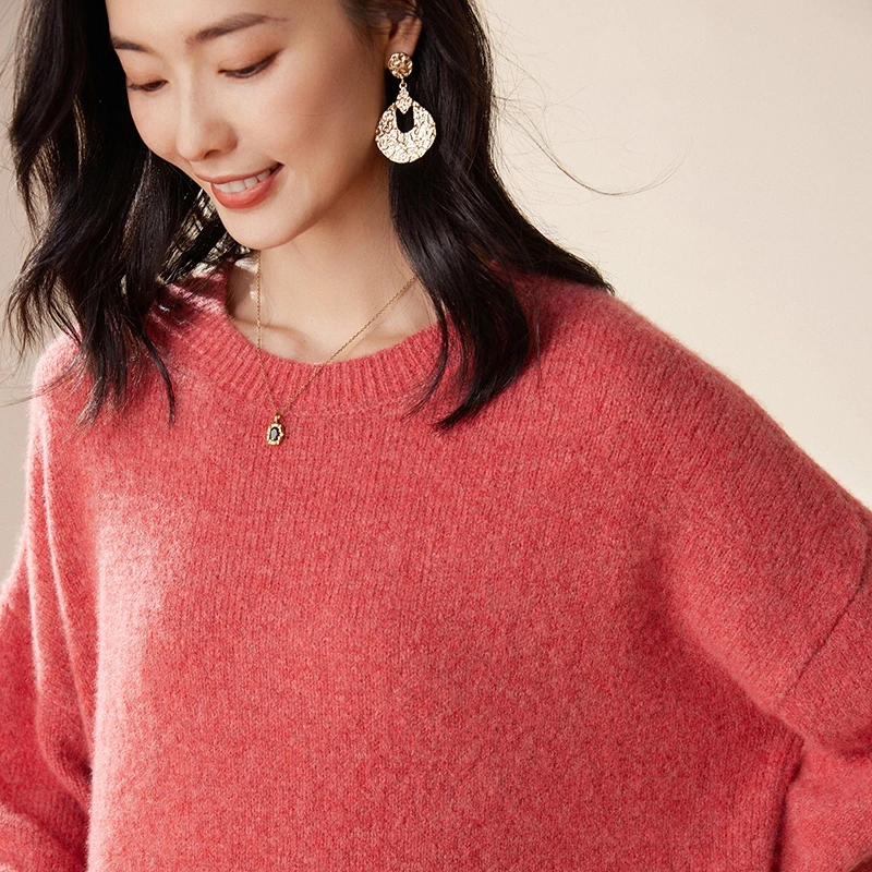 羊绒衫女圆领加厚中长款毛衣